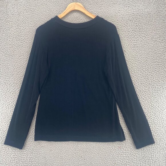 Chicos Top Womens 1 US Medium Black Travelers Knit Long Sleeves Ruched Button - Picture 3 of 10